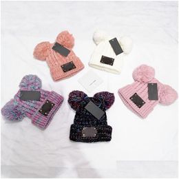 Bonnet / Skull Caps Mignon Enfants Deux Poms Tricot Chapeaux De Luxe Designer Bébé Casquettes D'hiver 5 Couleurs Marque Enfants Tricotés En Gros Drop Del Dhoxf