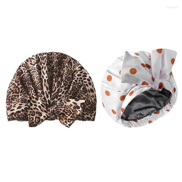 Beanie/Skull Caps D0LF Gorro de ducha en sombrero de satén sedoso para bañar a las mujeres con lazo de nailon resistente al agua capas dobles reutilizable pelo de baño Oliv