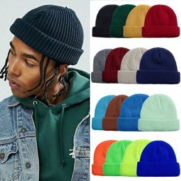 Bonnet/Crâne Casquettes Quotidien Pêcheur Bonnet Chapeau Unisexe Style Marin Automne Bonnet Côtelé Tricoté Chapeaux Pour Hommes Femmes Court Melon Chapeau D'hiver 231019