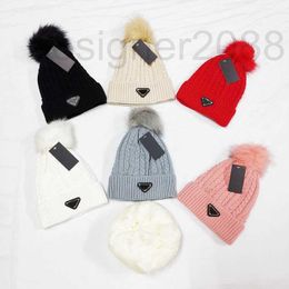 Beanie/Skull Caps Designer Beanie Bobble Hats Warm Cashmere Faux Fur Pom Beanies Cap Goede textuurhoed voor man Woman 6 Colors 5SX5