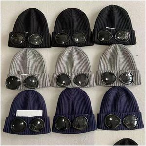 Beanie/Skull Caps Designer Twee Lens Bril Goggles Mutsen Heren Gebreide Mutsen Skl Outdoor Dames Unie Winter Beanie Zwart Grijs Motorkap Dr Dhb3T