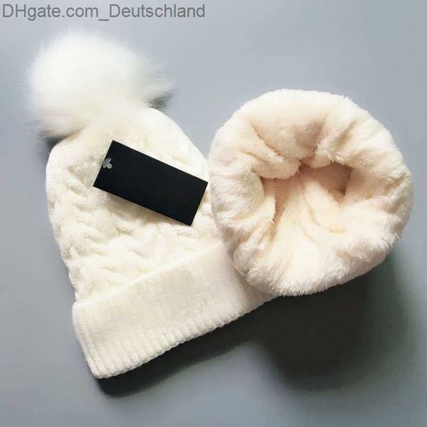 Bonnet / Crâne Caps Designer Femmes Hiver Velours Bonnet Pompon Épaissir Chaud Chapeau Pour Doux Stretch Câble Automne Tricoté Femme Crâne Caps Fille Ski Cap Z230819