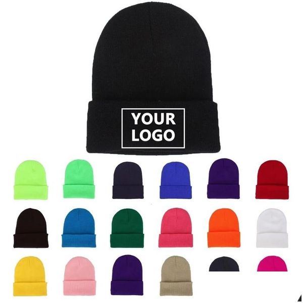 Beanie / Skull Caps DIY Otoño e invierno Color sólido Sombrero de cubo de punto Diseño personalizado Logotipo personalizado Skl Beanie Hombres Mujeres Equipo Can W Dhyml