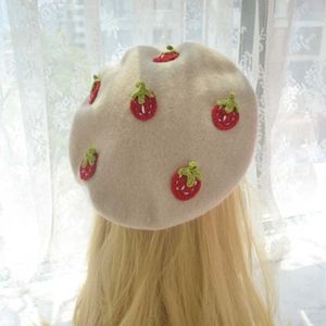 Beanie/Skull Caps Diy Handmade Beret Hat Small Fresh Strawberry Painter Girl herfst en winter schattige all-match koekjes beanie T221020