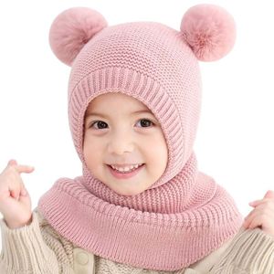 Bonnet/Crâne Casquettes Doit 2 à 6 Y Chapeau D'hiver Bonnets Garçons Bonnet deux boules de poils Enfant Tricot Chapeaux De Fourrure Protéger le visage cou enfants filles Earflap Caps 230915