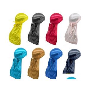 Bonnet / Skull Caps Durag Bandeau de couleur unie Chapeau de pirate Bandanas pour hommes Femmes Soyeux Durags Headwraps Hip Hop Caps Accessoires de cheveux Dhtcf