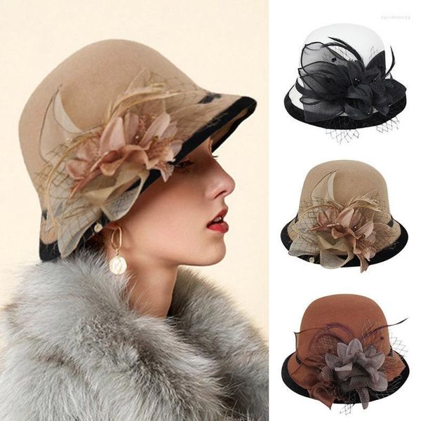 Bonnet/crâne casquettes élégant dame fleur chapeau de soleil femmes mariage thé fête voyage casquette été vêtements accessoire Vintage chaud # YJ Davi22