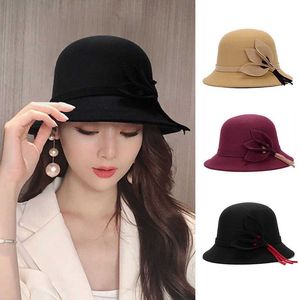 Beanie/Skull Caps Elegante dameshoed met Bibbon Band Autumn Winter Koreaanse All-Match Cap Femalechurch Wedding Travel British Jazz Lady Fedoras T221013