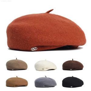 Beanie/Skull Caps Elegante Wol Hoge kwaliteit Kralen Baretten Voor Vrouwen Warme Winter Hoeden Skullies Mutsen Vintage Kasjmier Vrouwelijke Platte Hoeden Effen CapsL23125