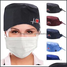 Bonnet / Skull Caps Bonnet de broderie en forme de coeur coton réglable infirmière casquettes chirurgicales femmes vétérinaire animalerie gommage chapeau dentiste poussière ot6vn