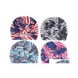 Beanie/Skull Caps Europe Europe Baby hoed Knoopsterren Gedrukte Hoofdkleding AMERIKA VLAG KIND KIND KINDER KINDEREN BANDEN TURBAN DONUTS HATS CHIL DHTXO