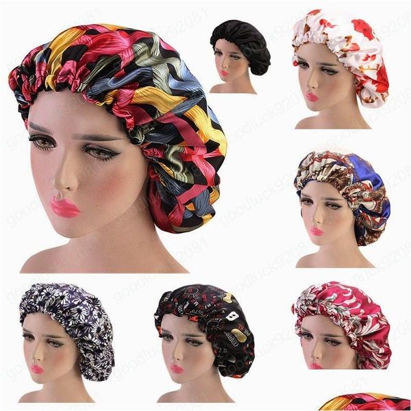 Bonnet / Crâne Caps Extra Large Satin Doublé Bonnets Motif Africain Imprimer Tissu Ankara Femmes Sommeil Cap Hiver Mode Head Wrap Drop Dhad1