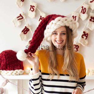 Muts/Skull Caps Extra dik IJslands garen Kerstmuts herfst en winter creatieve handgemaakte geweven Kerstman hoed ouder-kind hoed J231130
