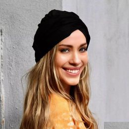 Bonnet / Skull Caps Mode Bohême Twist Turban Écharpe Femme Bandana Bandeau Femmes Hijab Chemo Cap Dames Head Wraps Musulman Dhgarden Dhvxq