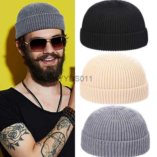 Gorro/Gorras de calavera Moda Cool Pumkin Hat para hombre Mujer Invierno Cálido Tejido Hiphop Brimless Unisex Beanie Bonnet Coreano K-pop Mujer Skull Cap YQ231117