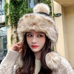 Beanie/Skull Caps Fashion Cossack Skiing Cap Furry Winter Warm Pom Ball Faux Fur Hat Beanie Knustedbeanie/Skull CHUR22