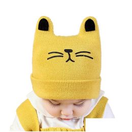 Beanie / Skull Caps Moda Cute Cartoon Bear Ear Ear Baby Hat Otoño Invierno Infant Toddler Cap Soft Warm Bordado Beanies Boy Girl Knit Dhtg3