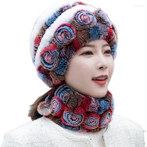 Beanie/Skull Caps Fashion Girl Cap Lady Winter Natural Real Rex Hat en Sjang Set hoogwaardige vrouwen kleurrijke dikker warmer hoeden delm22