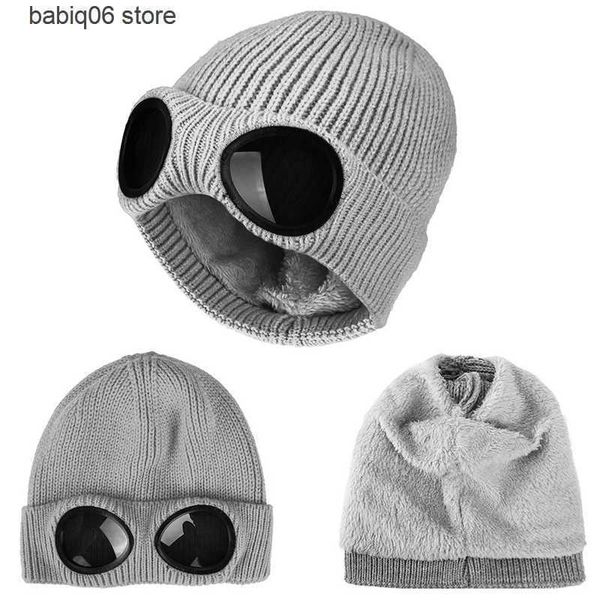 Beanie / Skull Caps Sombrero de moda con gafas Mujeres Invierno Sólido Casual Gorro de punto Coreano Punto Naranja Negro Cabeza Calentador Cap T230731