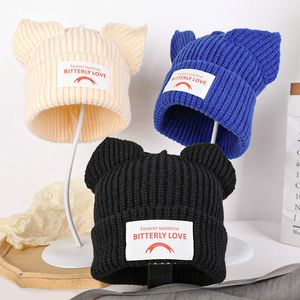 Bonnet Skull Caps Mode Capuchon Cap Tricot Chapeau Double couche Chaud Chat Oreille Laine Mignon Hip hop Automne Hiver Bonnets Chapeaux 230829