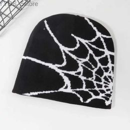 Beanie/Skull Caps Mode Breien Spinnenweb Ontwerp Hoed voor Mannen Vrouwen Pullover Stapel Cap Y2k Goth Warme Beanie Hoeden Nieuwe Hip-hop Straat Cap YQ231108