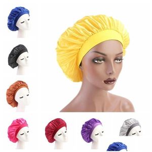 Bonnet / Crâne Caps Mode De Luxe Large Bande Femmes Chemo Cap Salon De Beauté Nuit Sommeil Tête Er Satin Bonnet Chapeau Drop Delivery Accessori Dhd7K