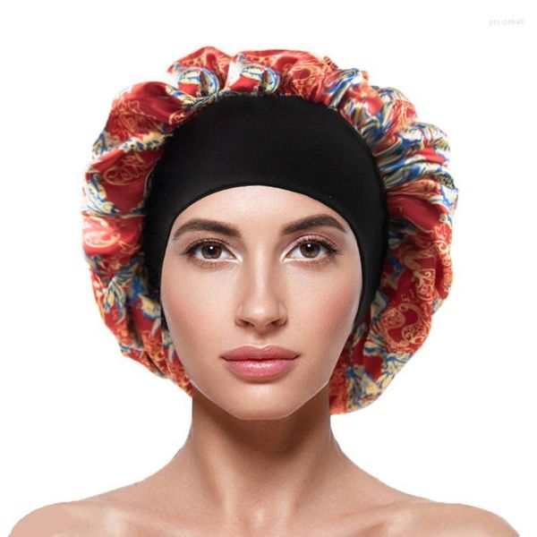 Bonnet / Crâne Casquettes Mode Satin Bonnet Bonnet de Sommeil Bande Élastique Femmes Head Wrap Motif Africain Imprimer Nuit Turban Chemo Chapeaux Pros22