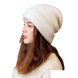 Bonnet / Crâne Caps Mode Street Beanie Chapeau Pour Femmes Chapeaux D'hiver Tricoté Fourrure De Lapin Sklies Chaud Bonnet Cap Femme Fille Drop Delivery Dh1O2