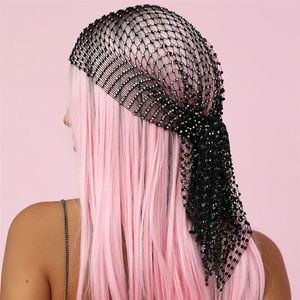 Bonnet Skull Caps Mode Femmes Foulard Turban Chapeau Cristal Résille Mesh Cap Bling Bandeaux Cheveux Snood Filets Carnaval Voile Pour 230831