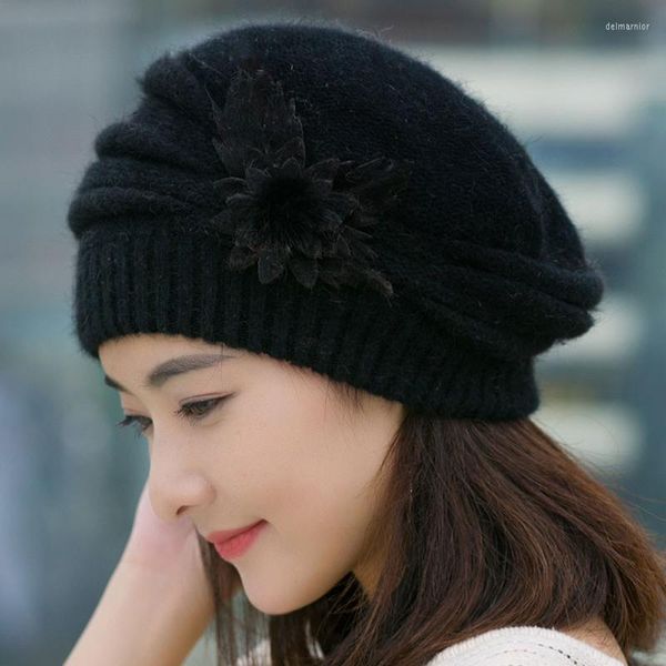 Bonnet/Crâne Caps Mode Femmes Hiver Bonnets Solide Couleur Fleur Tricot Crochet Bonnet Chapeau 2022 Casual Chaud Cap Béret Pour Dames Tricoté