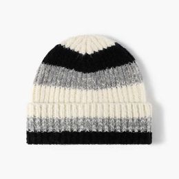 Gorro crânio bonés moda quente listrado cor combinando chapéu de lã para mulheres no outono e inverno ao ar livre quente chapéu frio para homens versátil chapéu de malha sem aba