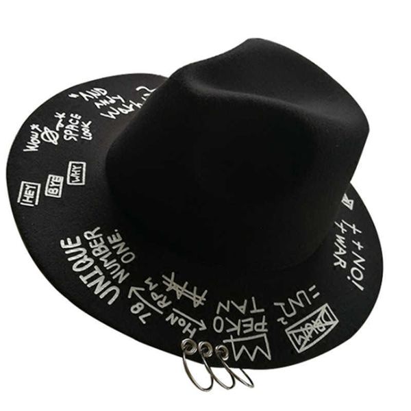 Beanie/Skull Caps Fedora hat piercing graffiti letras de lana estilo coreano marea hombres y mujeres top de ala ancha British jazz hip hop winte T221013