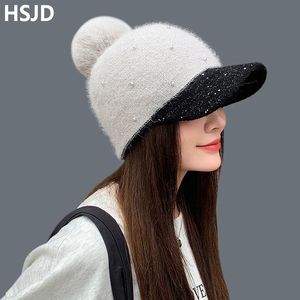 Bonnet/Casquettes Femme Bonnets Lapin Cheveux Rayé Tricoté Chapeaux Hiver Visière Chapeau Épais Chaud Skullies Bonnets Chapeaux D'hiver Pour Femmes Bonnet Doux 231108