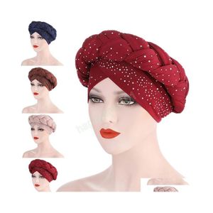 Beanie/Skull Caps vrouwelijke tulband pet klaar om te dragen hoofddoek motorkap Arabisch hoofd wraps African Women Braid Turbans Gele Headie Muslim H Dhgte