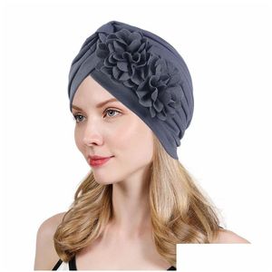 Beanie/Skull Caps Bloem Hijab Tulband Moslimvrouwen met diamanten Soild Color Wraps Indiase Hijaabs Hoed Arabische Innerlijke Sjaal Motorkap Dhgarden Dhrsc