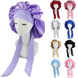 Beanie Crânio Caps Fshion Mulheres Cetim Noite Sleep Cap Cabelo Bonnet Chapéu Silk Head Cover Wide Elastic Band Grande Brimmed Chuveiro NightC242O