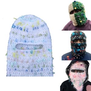 Gorro/calavera con la cara llena de mancha de mierda balaclava de máscara de esquí angustiada uso de sombrero de punto para hacer snowboard deportes de clima invernal de invierno 230814