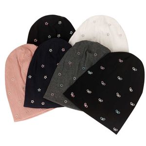 Beanie/Skull Caps geebro dames multicolor geribbelde parelster -schedels beanie casual gebreide zacht ontwerp vaste boog hart bonnetten dames slouchy hoed t221020