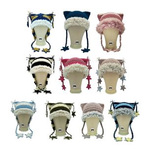Bonnet/Crâne Casquettes Fille Dessin Animé Chat Oreille Tricot Bonnet Chapeau Y2K-style Chapeau De Fête Po Accessoires Fille Slouchy Crochet Chapeau 231208