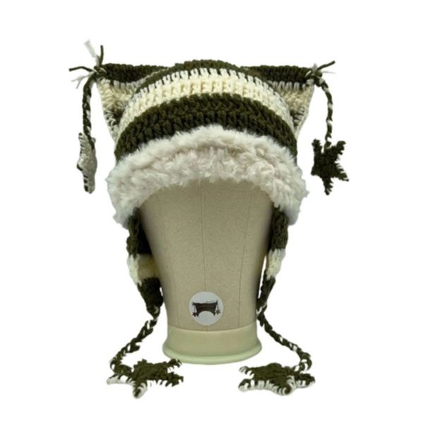 Bonnet/crâne casquettes fille dessin animé chat oreille tricot bonnet chapeau Y2K-style fête chapeau Po accessoires fille mignon Slouchy crochet chapeau goutte 231128