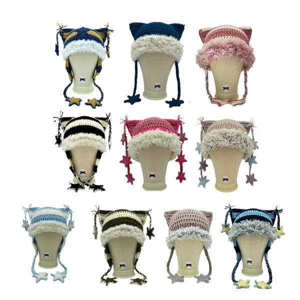 Bonnet / Casquettes de crâne Filles Tricot Bonnet Chapeau Pâques Po Prop Mignon Chat Oreille Chapeau Costume Y2K-style Cool Tricoté Chapeau Pâques Chat Oreille Décorations 230807