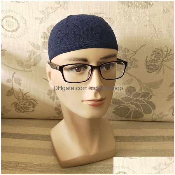 Beanie / Skull Caps Gorro Beanie Hat Turco Musulmán Hombres Mujeres Islámica Kufi Taqiya Takke Peci Skl Cap Oración S Arabia Negro Blanco Gris Dh78O