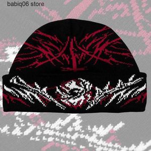 Bonnet / Skull Caps Gothic Grunge motif irrégulier créatif tricoté chaud casquettes pour hommes esthétique Y2K punk hip-hop streetwear bonnets chapeau 2023 T230731