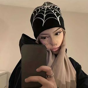 Beanie/Skull Caps Gothic Spider Web Jacquard Bean Hat Y2K gebreide warme hiphop neutraal elastische hoed Skull Hat Z230815