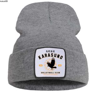 Beanie / Skull Caps Haikyuu Karasuno Voleibol Club Invierno Mujer Beanie Sombreros Pasamontañas Kpop Casual Japón Anime Punk Punto Hombres Gorras J230518