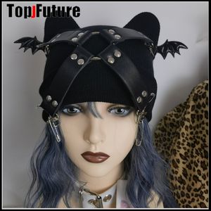 Bonnet crâne casquettes Harajuku gothique Lolita tricoté chat oreille chapeau femmes Punk Designer croix chauve-souris hiver bonnet femme Y2K filles accessoires casquette cadeau 230808