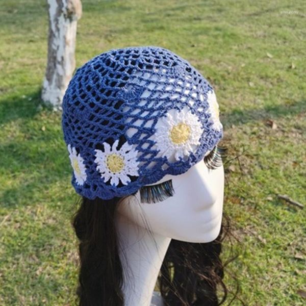 Bonnet/crâne casquettes chapeau femme printemps été rétro mode à la main Crochet creux casquette respirant sauvage tricoté Melon cuir Oliv22