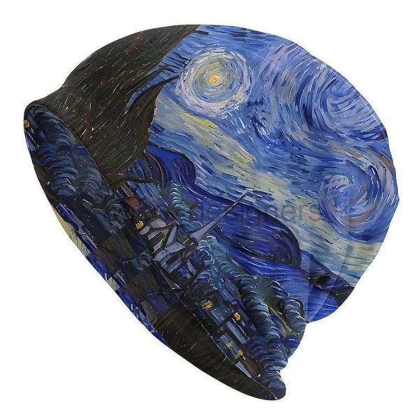 Bonnet / capuchons de crâne chapeau la nuit étoilée par Vincent Van Gogh Autumn Spring Caps For Men Women Paint Huile Art Skullies Bons de ski Caps Coton Bonn D240429