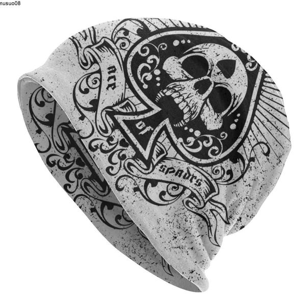 Beanie / Skull Caps Heavy Metal 1960s Punk Rock Music Slouchy Beanie Hats Hombres Mujeres Skull Art Ace Of Spades Knit Skullies Gorros Gorro para esquí de invierno J230518