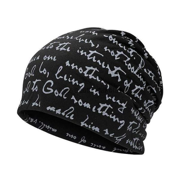 Bonnet / Skull Caps Hip Hop Skullies Bonnets Lettre Imprimer Hommes Goth Bonnet Chapeau Casquette Mince Automne Streetwear Femmes Coton Hiver Bonnet De Nuit Head Wrap L0825